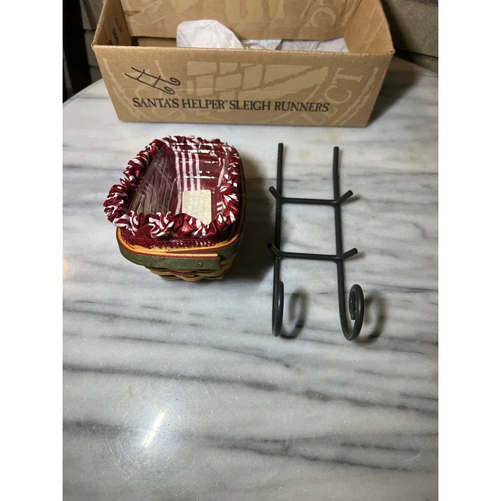 Longaberger Santas Helper Sleigh Basket 1999 Red Green Wrought Iron Runners Box